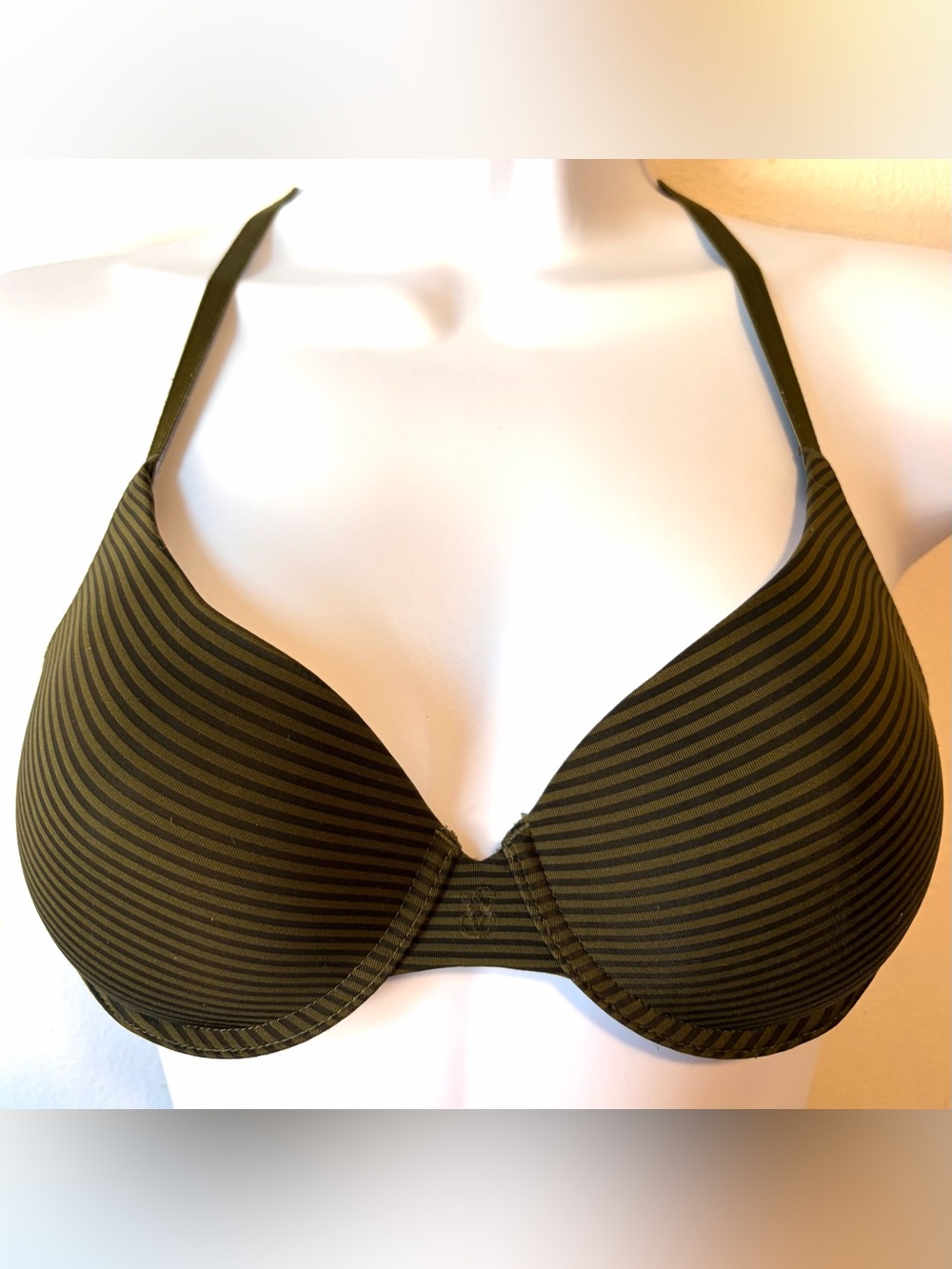 Victoria's Secret Olive Green and Black Striped T-Shirt Bra